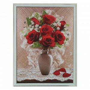 Картина "Ярко-красные розы" 33*43 см