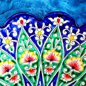 Ляган Риштанская Керамика &quot;Цветы&quot;, 33 см, синий, рифлёный