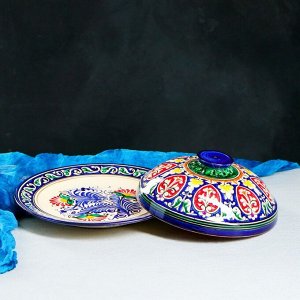 Блинница Риштанская Керамика "Цветы", 26 см, синий