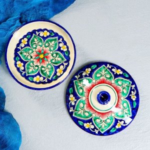 Маслёнка Риштанская Керамика «Цветы», 17 см, синяя