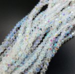 Хрустальные бусины биконус 4 мм прозрачные с голубым AB покрытием. Цена за нить ≈85 шт.