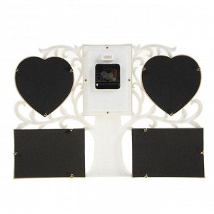 Часы настенные, серия: Фото, "Два сердца", белые, 4 фоторамки, 31х44 см, микс