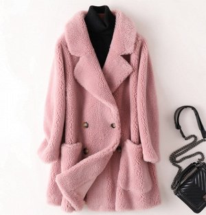 Пальто из овечьей шерсти,бледно-розовое
