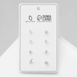 Серьги пусеты QF «Романтика», 4 пары, кольца, белые в серебре