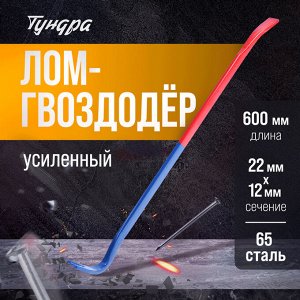 Лом-гвоздодер ТУНДРА, усиленный, 65 сталь, 600x22x12 мм