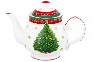 Чайник 380 мл "Новогодняя елка" с красным узором из NEW BONE CHINA