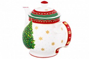 Чайник 380 мл "Новогодняя елка" с красным узором из NEW BONE CHINA