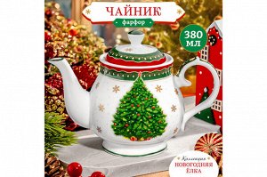 Чайник 380 мл с узором "Новогодняя елка", NEW BONE CHINA, зеленый, 17*10*12 см