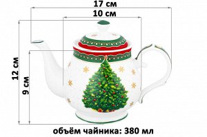 Чайник 380 мл с узором "Новогодняя елка", NEW BONE CHINA, зеленый, 17*10*12 см