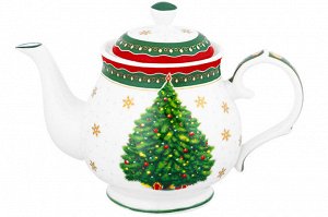 Чайник 380 мл с узором "Новогодняя елка", NEW BONE CHINA, зеленый, 17*10*12 см