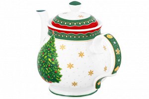 Чайник 380 мл с узором "Новогодняя елка", NEW BONE CHINA, зеленый, 17*10*12 см
