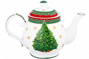 Чайник 380 мл с узором "Новогодняя елка", NEW BONE CHINA, зеленый, 17*10*12 см