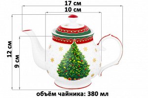 Чайник 380 мл "Новогодняя елка" с красным узором из NEW BONE CHINA
