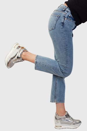 Укороченные женские джинсы - классная молодежная модель с эффектной контрастной аппликацией №241
