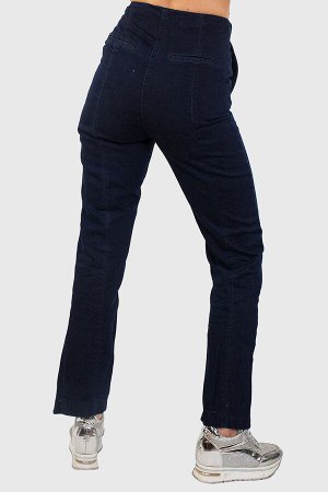 Темно-синие прямые женские джинсы с эффектными разрезами в нижней части центрального шва №133