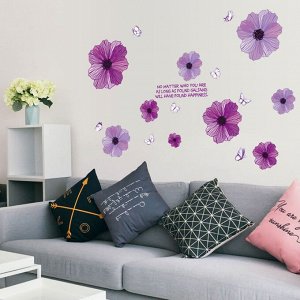 Наклейка "Фиолетовые цветы" виниловая самоклеящаяся в графическом стиле
