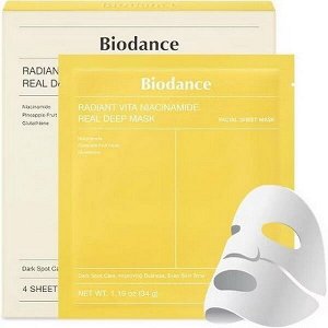 (Набор) Ночная гидрогелевая маска с ниацинамидом для сияния кожи Biodance Radiant Vita Niacinamide Real Deep Mask, 4шт *34г