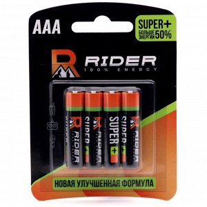 Батарейка щелочная Rider Super+ AAА (LR03), 1.5В, 4 шт, арт. LR03-4BL+/295/301