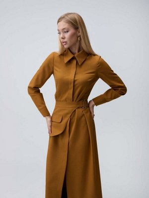 Платье Платье длины миди с поясом-баской. Модель полуприлегающего силуэта с отрезной линией талии. По переду супатная застежка. Воротник отложной со стойкой на акцентную застежку петлю и пуговицу. В к