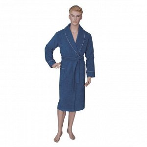 Халат мужской, шалька+кант, размер 58, цвет синий, махра