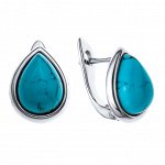 Серебряные серьги с бирюзой синт. и бирюзой