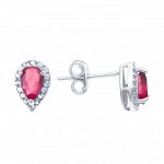 Серебряные серьги с топазом белым и рубином нат. (h)