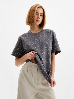 Футболка со стразами женская MIST, серая