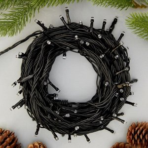 Гирлянда «Нить» 10 м, IP44, УМС, тёмная нить, 100 LED, свечение бело-синее, мигание, 220 В