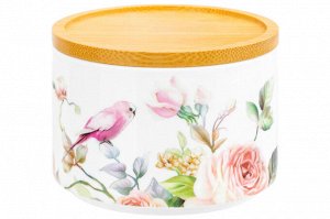 Банка для хранения 250 мл с деревянной крышкой "Певчие птички", 9,3x9,3x7 см