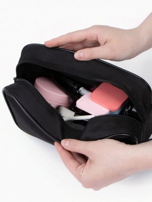 Косметичка дорожная на молнии с ручкой, с карманом, маленькая, чёрная