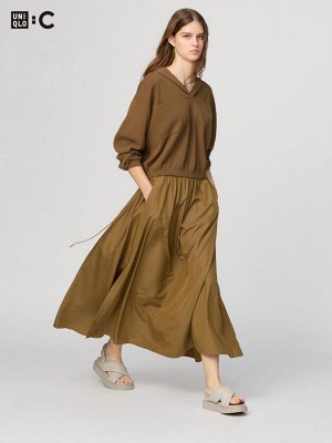 UNIQLO: C - длинная свободная юбка с разрезами по бокам - 34 BROWN