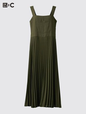 UNIQLO: C - плиссированное платье на бретелях - 57 OLIVE