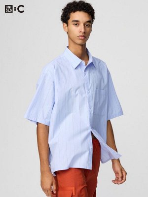 UNIQLO: C - хлопковая рубашка оверсайз в полоску - 62 BLUE