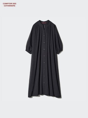 UNIQLO x Comptoir des Cotonniers - легкое струящееся платье из хлопка c рукавами 3/4 - 09 BLACK