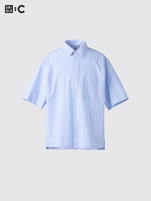 UNIQLO: C - хлопковая рубашка оверсайз в полоску - 62 BLUE