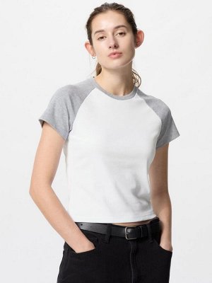 UNIQLO - короткая хлопковая футболка с рукавами реглан - 03 GRAY