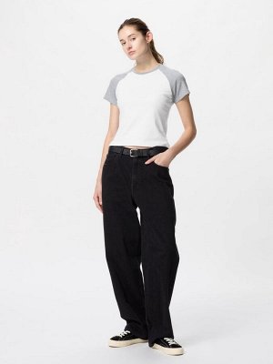 UNIQLO - короткая хлопковая футболка с рукавами реглан - 03 GRAY