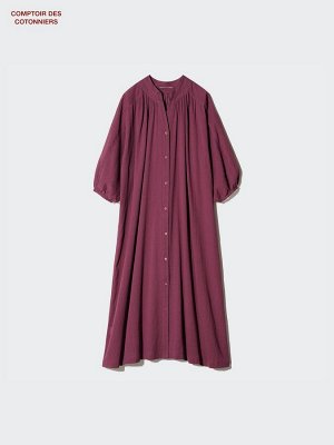 UNIQLO x Comptoir des Cotonniers - легкое струящееся платье из хлопка c рукавами 3/4 - 75 PURPLE