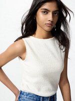 UNIQLO - мягкая майка-гофре с вырезом-лодочкой - 01 OFFWHITE