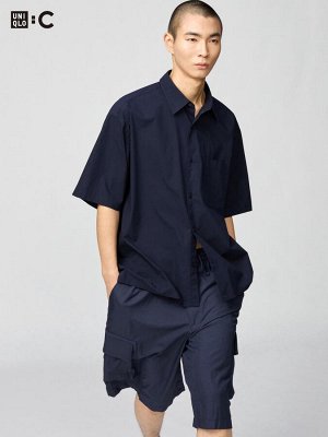 UNIQLO: C - однотонная рубашка оверсайз с короткими рукавами - 69 NAVY