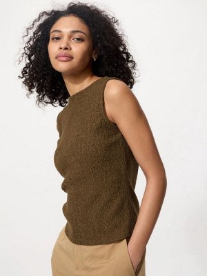 UNIQLO - мягкая майка-гофре с вырезом-лодочкой - 36 BROWN