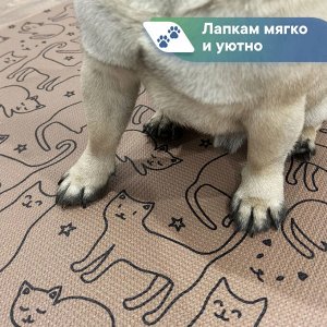 Коврик под миску 61х100 см под лоток для кошки/ для собаки противоскользящий для животных "Зооковрик", ПВХ (дизайн кошки)