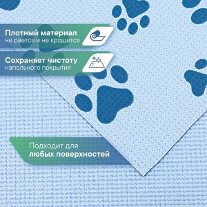 Коврик под миску 61х100 см под лоток для кошки/ для собаки противоскользящий для животных, ПВХ (голубой лапки)