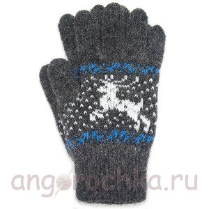 Темно-серые шерстяные перчатки с оленями - 400.159