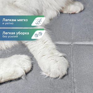 Коврик для собак 70х90 см / кошек, лежанка для животных, велюр / ПВХ, "Мягкая забота", светло-серый