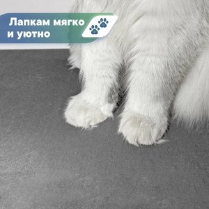 Коврик для собак 40х60 см / кошек, лежанка для животных, велюр / ПВХ, "Мягкая забота", светло-серый