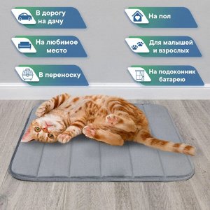 Коврик для собак 40х60 см / кошек, лежанка для животных, велюр / ПВХ, "Мягкая забота", светло-серый