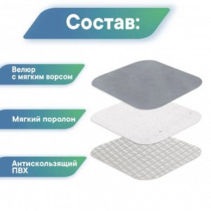 Коврик для собак 40х60 см / кошек, лежанка для животных, велюр / ПВХ, "Мягкая забота", светло-серый