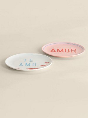 Тарелки SL Home «Уроки испанского: Amor - Te amo», d=22 см, набор 2 шт., фарфор, белые, розовые