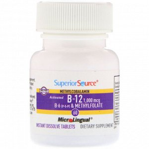 Superior Source, Активированный витамин B12 метилкобаламин, B6 (P-5-P) и метилфолат, 1000 мкг/1000 мкг, 60 таблеток